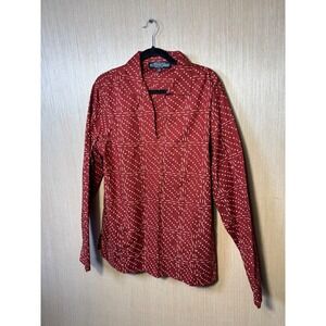 J. Peterman Company Womens XL Rust Red Cotton Tribal Dot Print Tunic Blouse L/S
